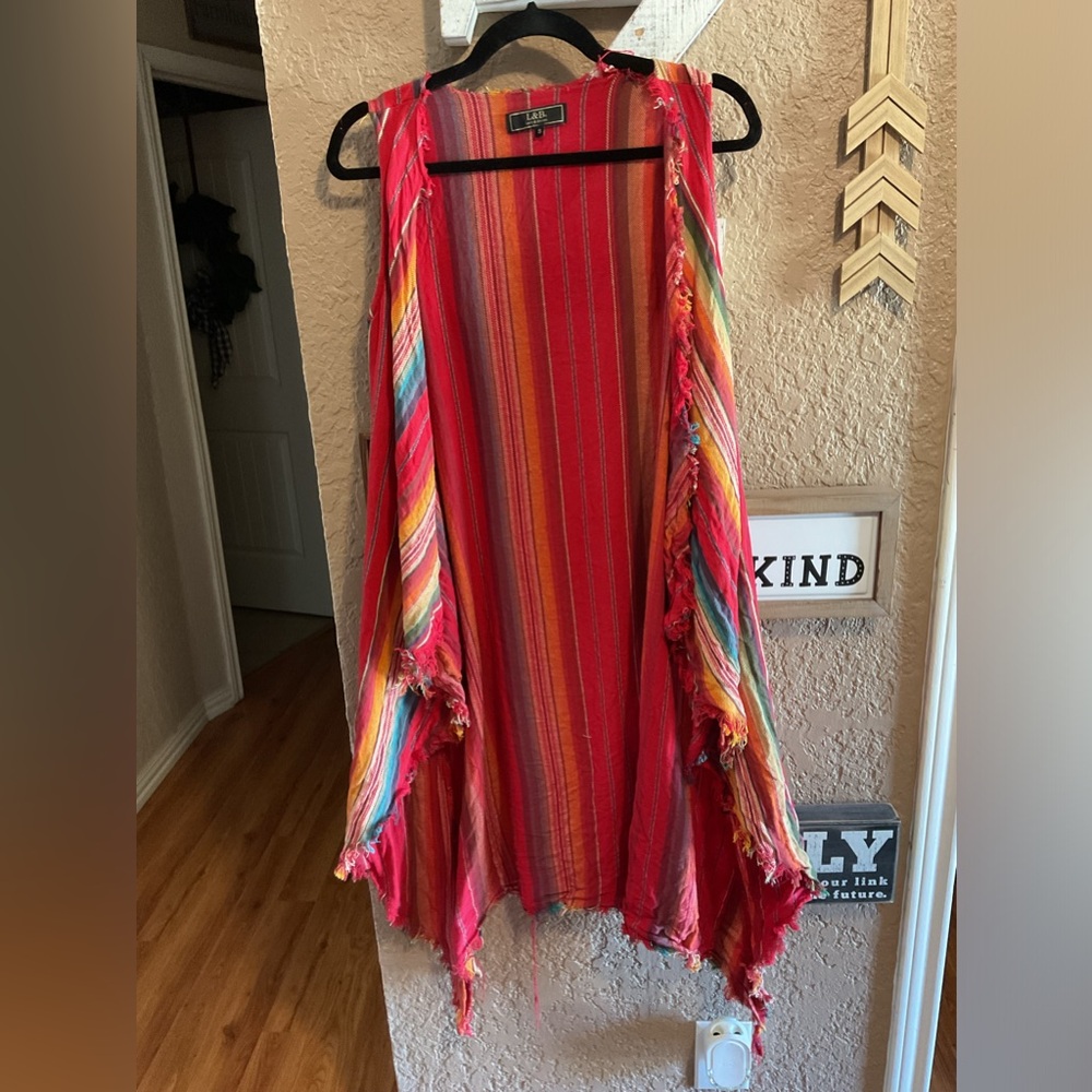 Lucky & Blessed Serape Fringed Open Vest Women’s Size Small